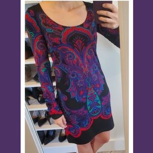 🛍 INC Jewel-tone Patterned Long-Sleeve Dress